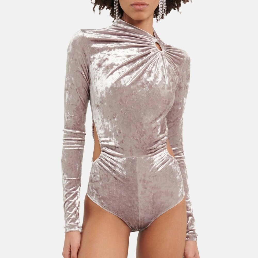 Isabel Marant Goldano Velvet Bodysuit in Stone Size 2